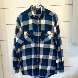 Alexander del Rossa Blue & White Plaid Cotton Flannel Shirt Size Large